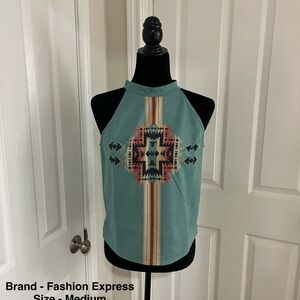 Fashion Express Turquoise Aztec Tank Top